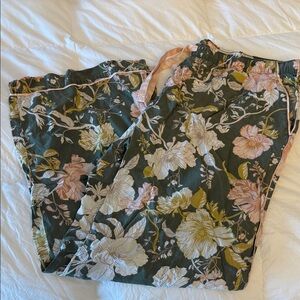 Stars Above Floral Pajama Pants - Green and Pink
